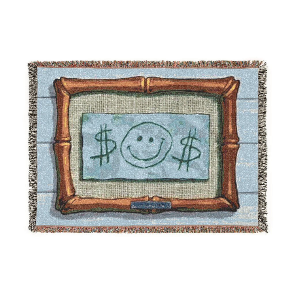 Smiley Dollar Frame Woven Blanket | Money Motif Throw, Decorative Tapestry