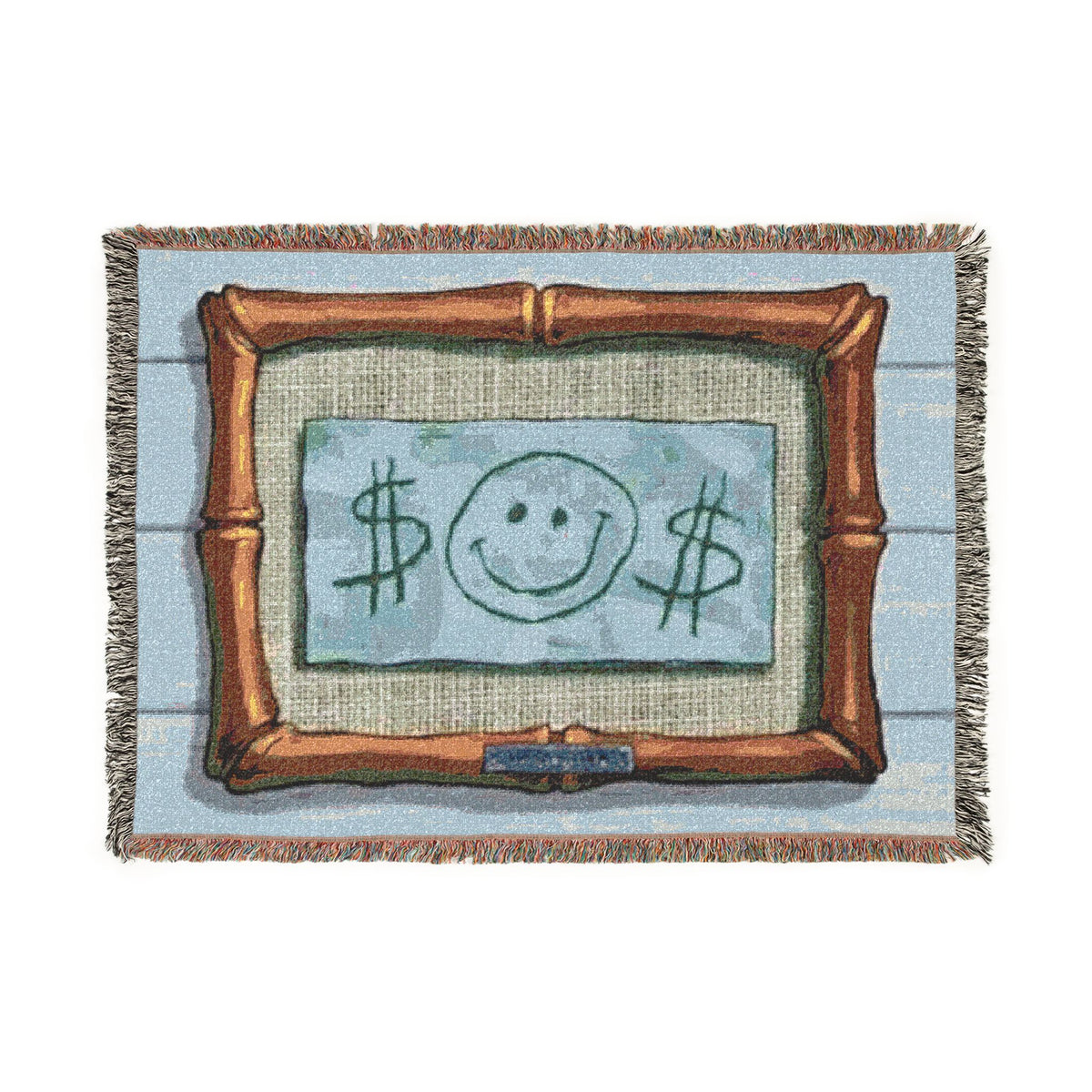 Smiley Dollar Frame Woven Blanket | Money Motif Throw, Decorative Tapestry