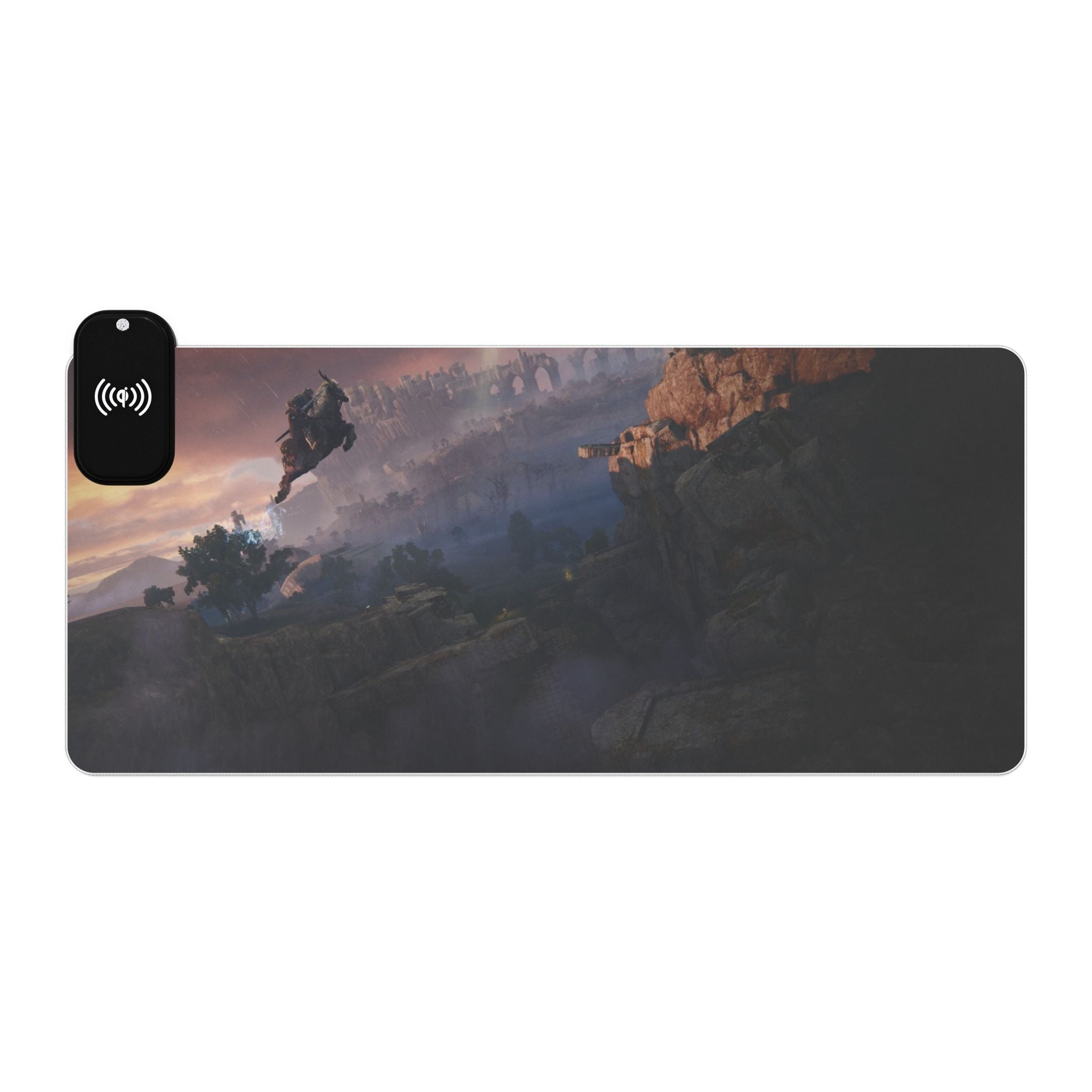 Gaming Mouse Pad, Elden Ring Wireless Charging, Anime Artwork Desk Mat, RGB LED Light Strip, Non-Slip Base, Qi Compatible, Custom Design,
