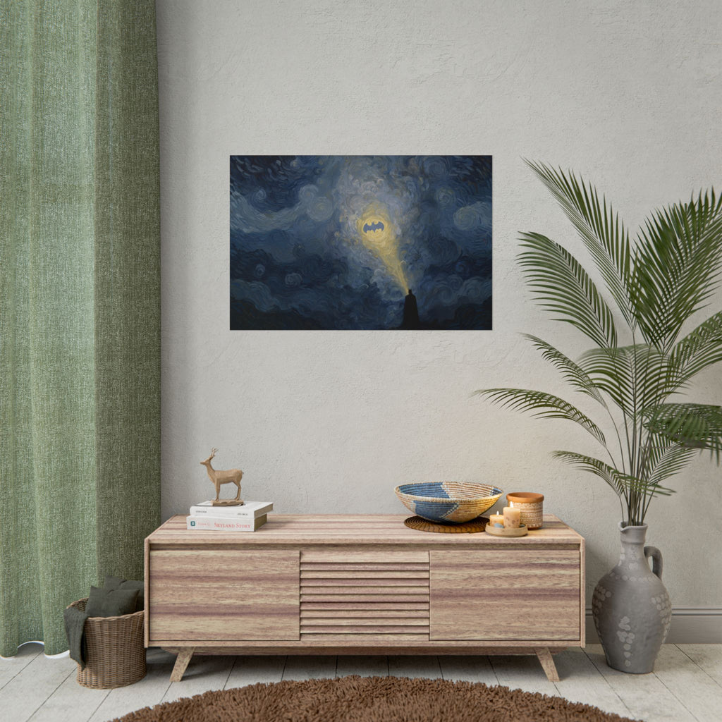 Bat Signal Starry Night Rolled Poster | Night Sky, Lighthouse Silhouette