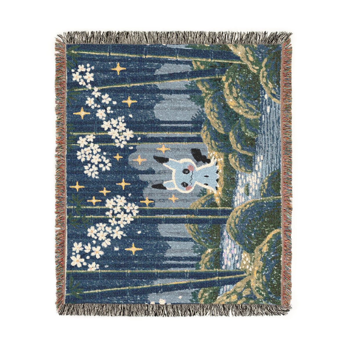 Pixel Forest Bunny Woven Blanket | Starry Night Woodland Throw