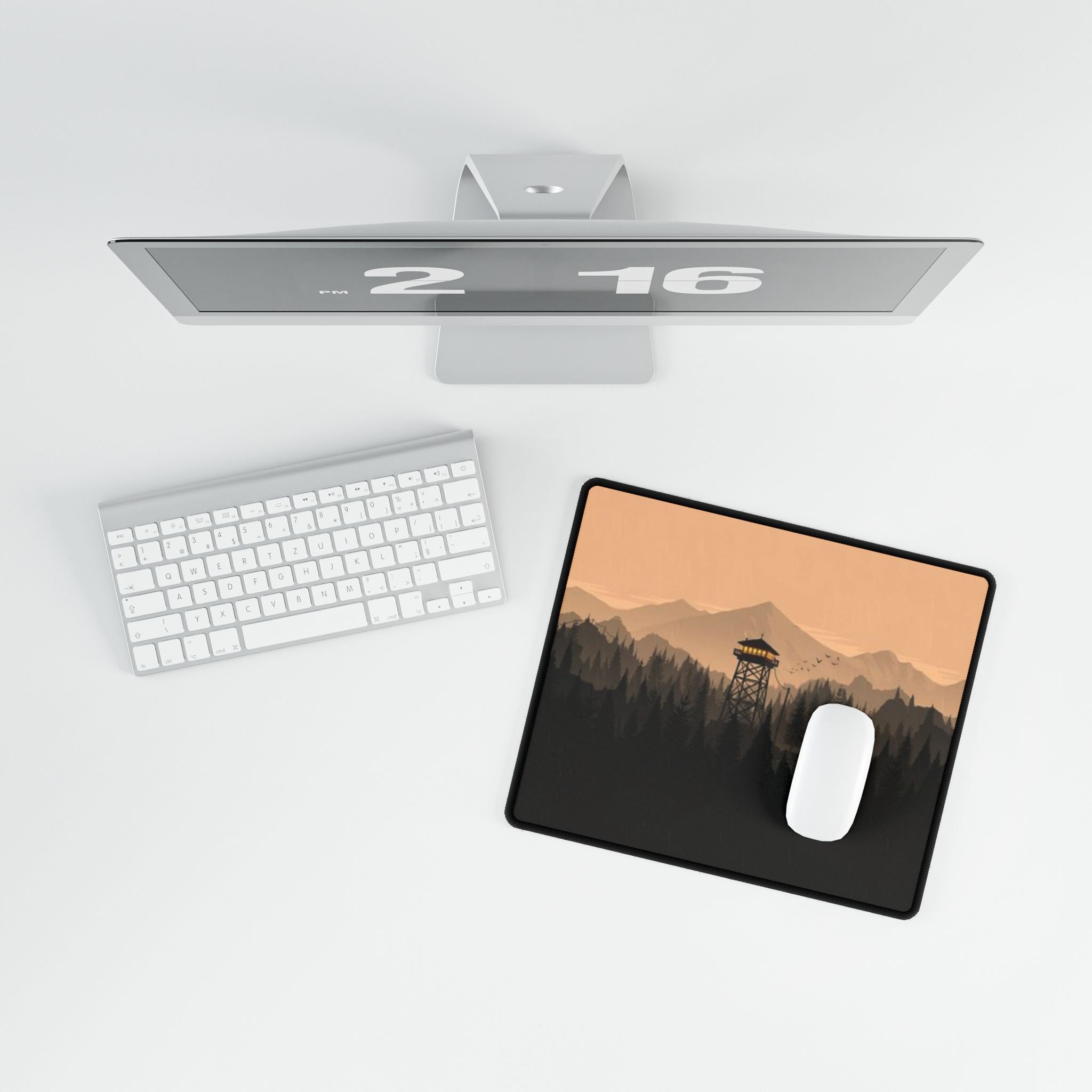 Forest Fire Watch Desk Mat — Mountain Silhouette Desk Pad Personalized Gifts