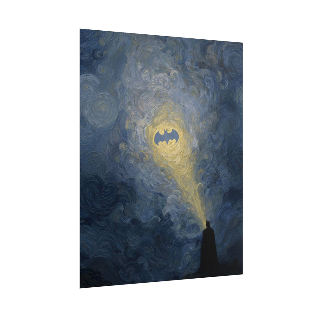 Bat Signal Starry Night Rolled Poster | Night Sky, Lighthouse Silhouette