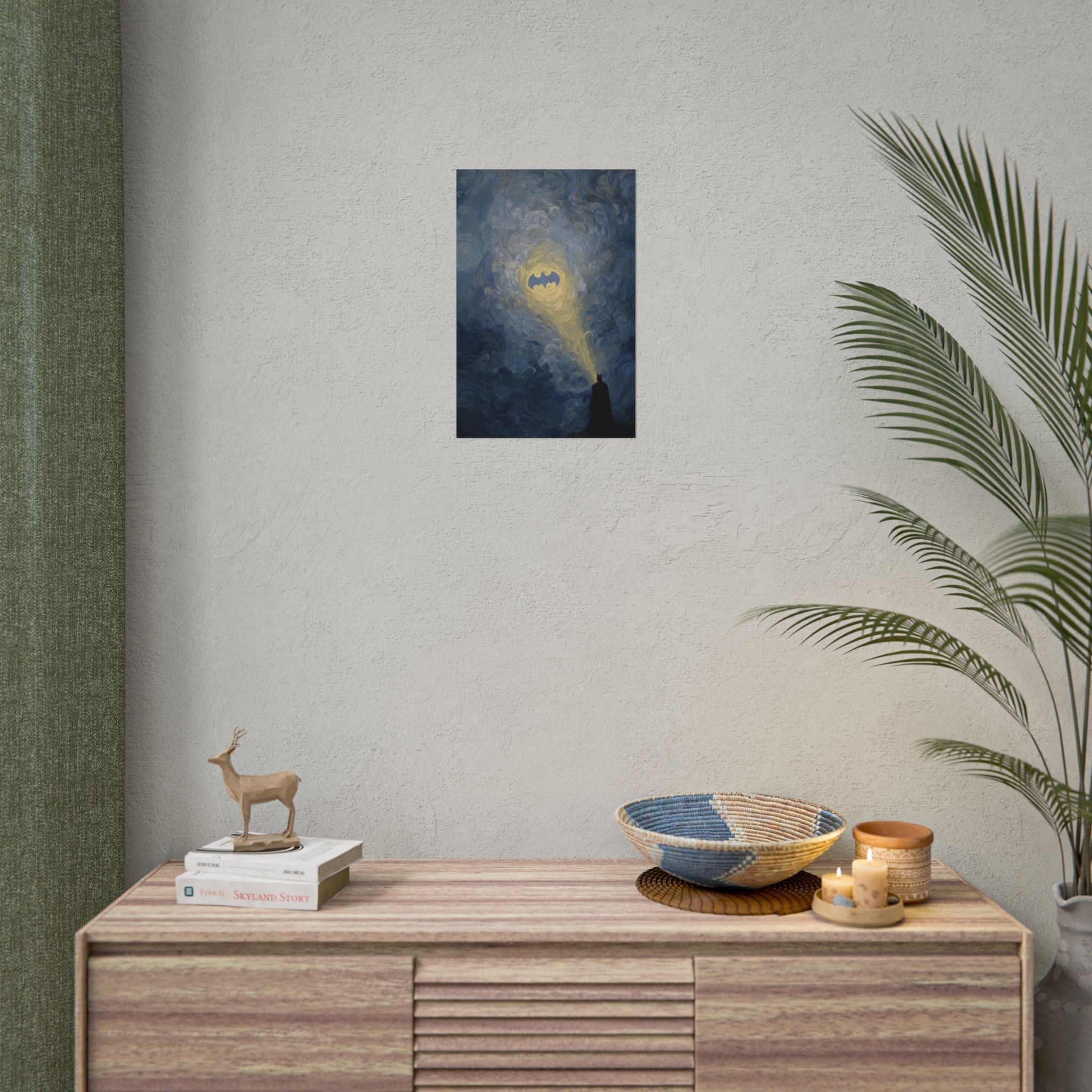 Bat Signal Starry Night Rolled Poster | Night Sky, Lighthouse Silhouette