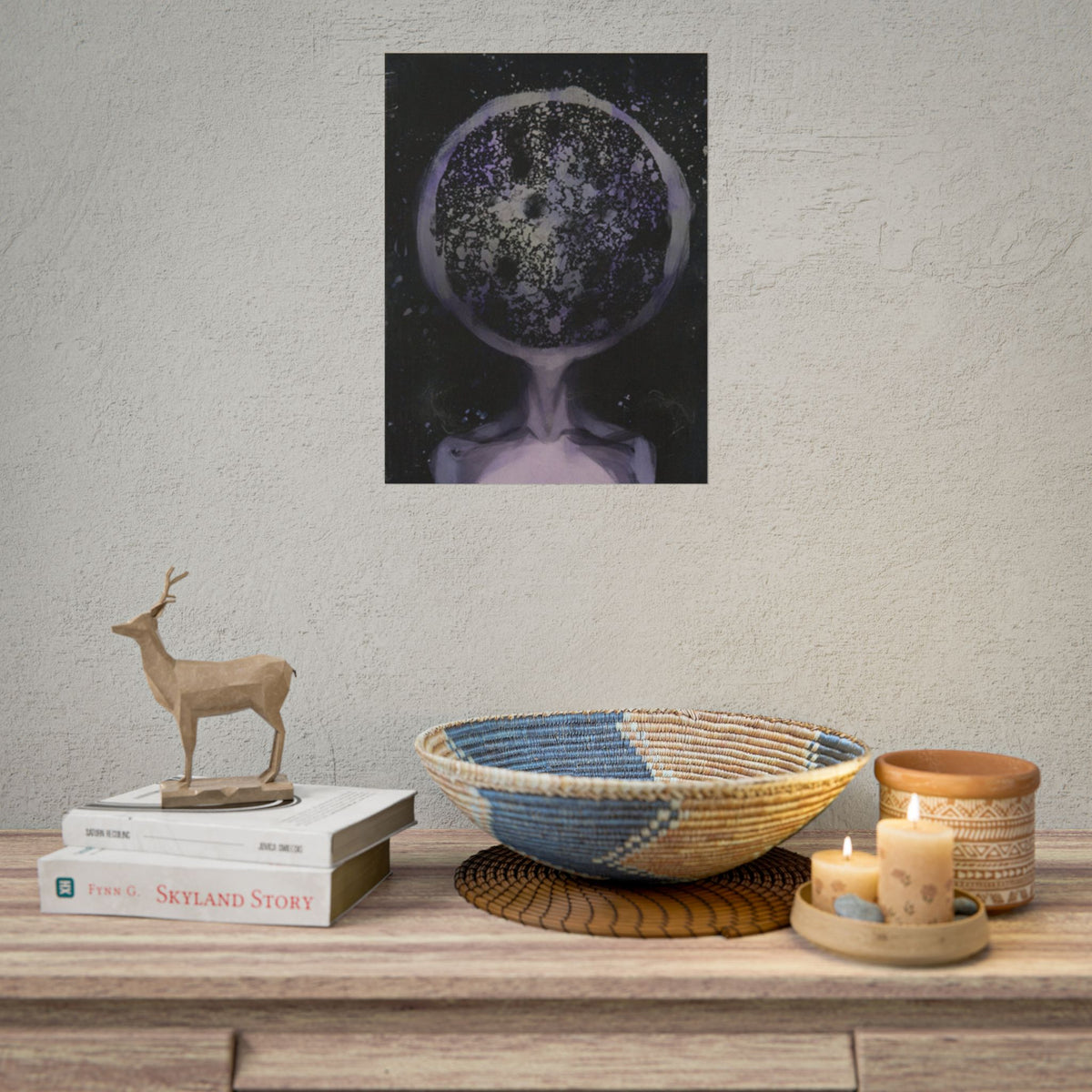 Disco Elysium Inland Empire Surreal Moon Head Rolled Poster | Cosmic Skeleton Wall Decor