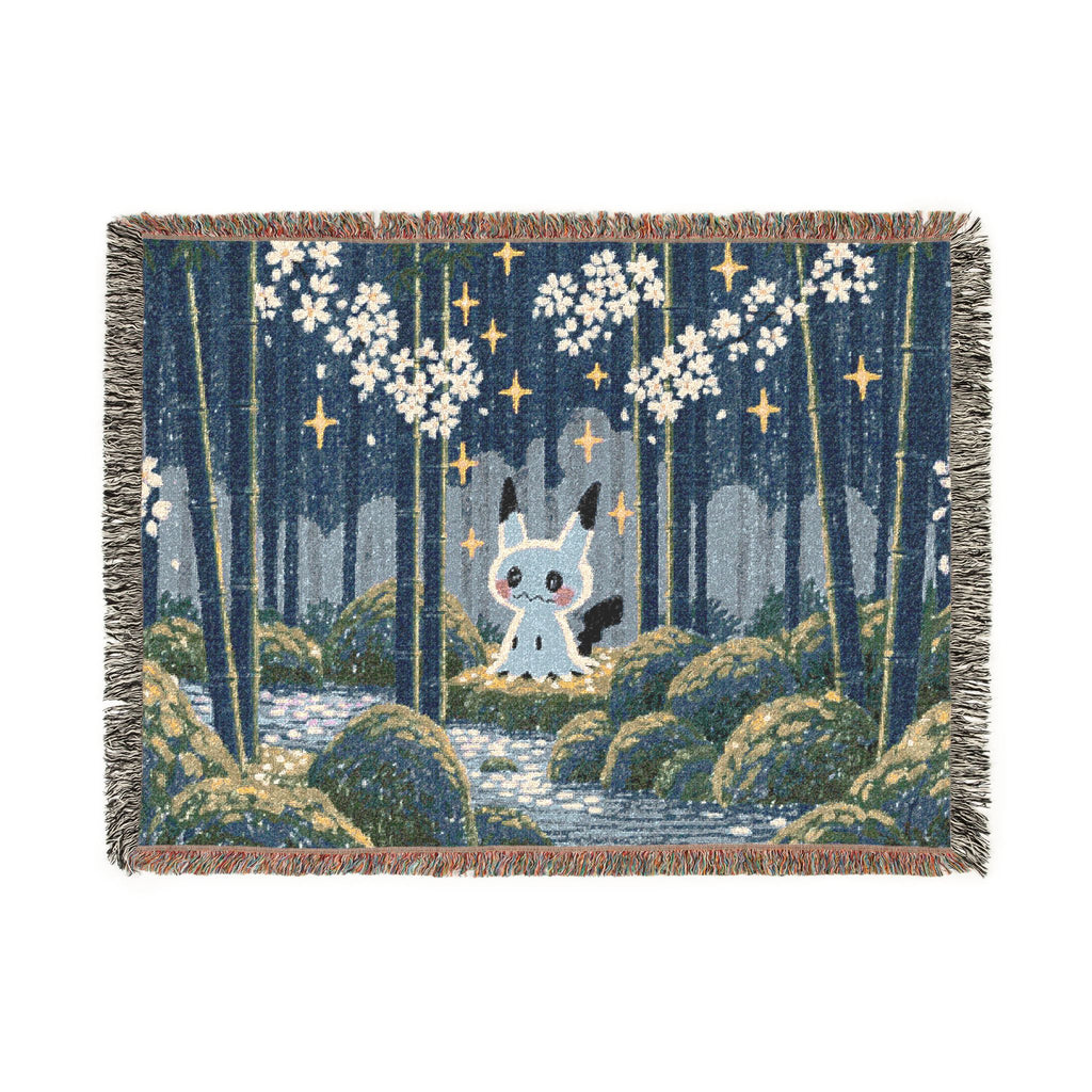 Pixel Forest Bunny Woven Blanket | Starry Night Woodland Throw