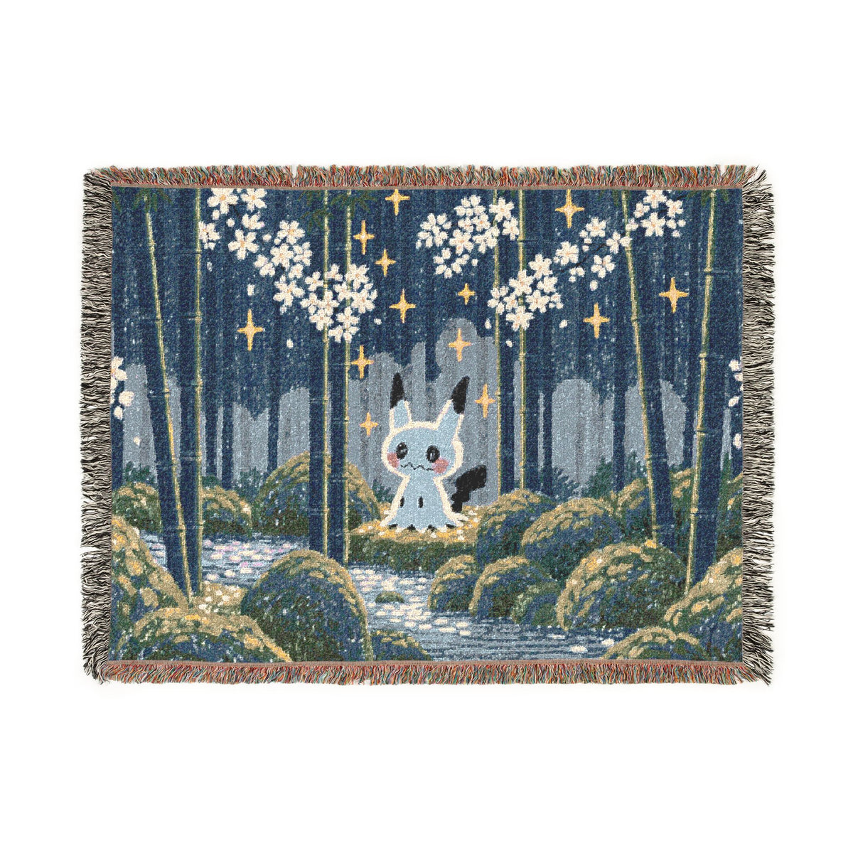 Pixel Forest Bunny Woven Blanket | Starry Night Woodland Throw