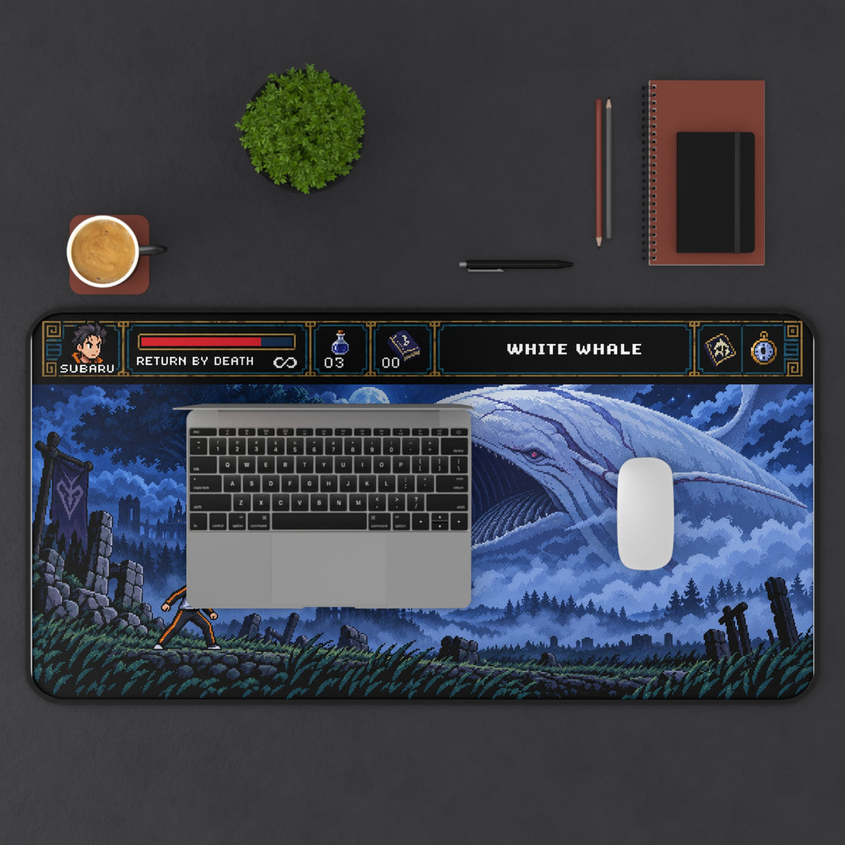 Legiana Pixel Art Mousepad, Coral Highlands Gaming Desk Mat, Monster Hunter Inspired 8 Bit Neoprene Mouse Pad, Fantasy Dragon Desk Mat