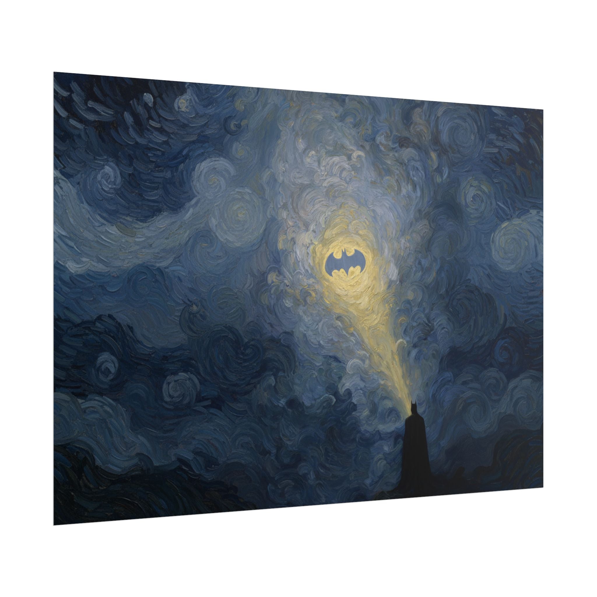 Bat Signal Starry Night Rolled Poster | Night Sky, Lighthouse Silhouette