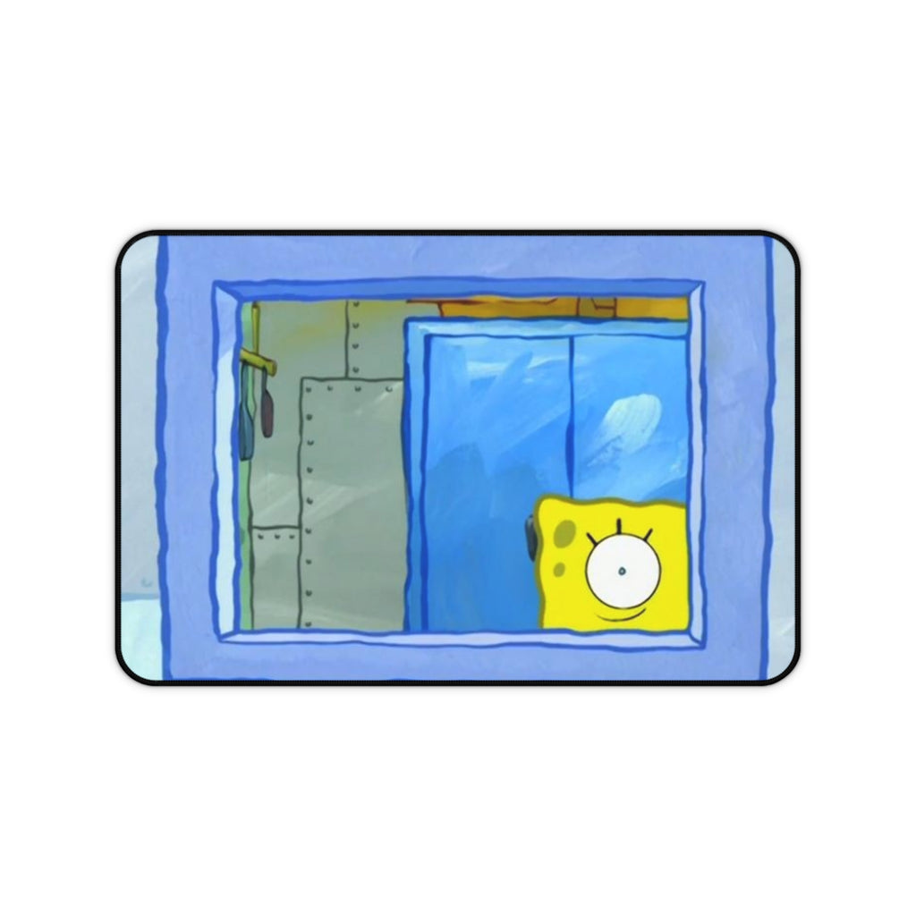Peeking Sponge Cartoon Desk Mat | Cute Cartoon Desk Pad, Blue Window Illustration