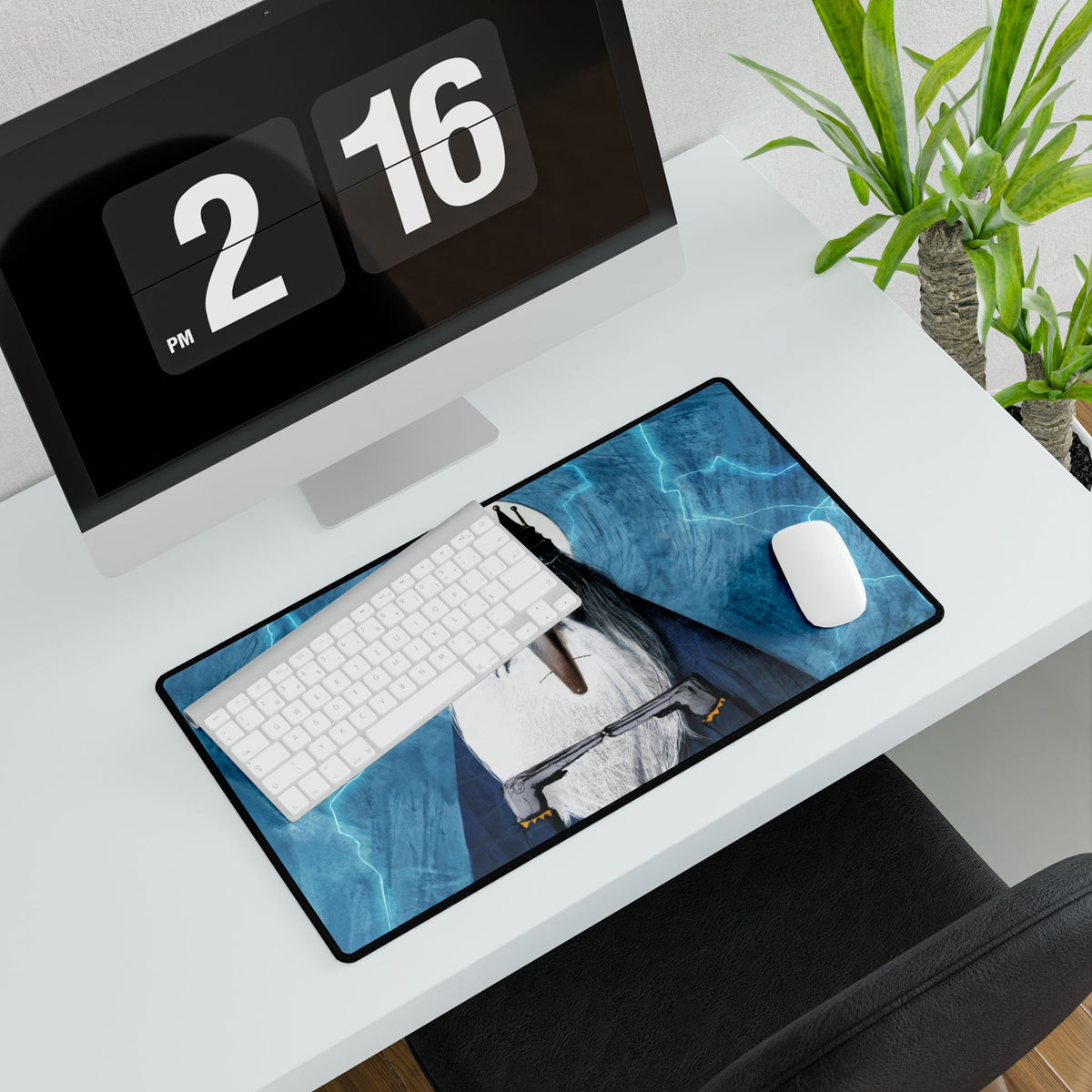 Penguin King illustration Desk Mat | Gaming Mousepad, Lightning Background