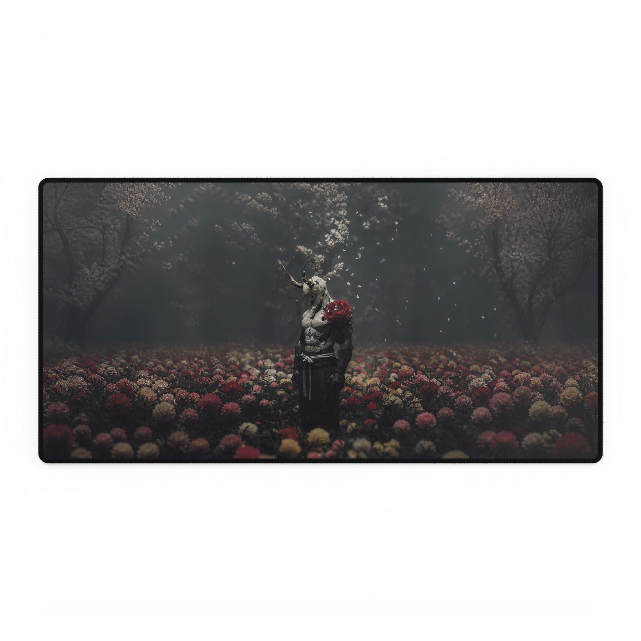 Mahoraga Gothic Garden Desk Mat — Surreal Floral Nightscape Mouse Pad