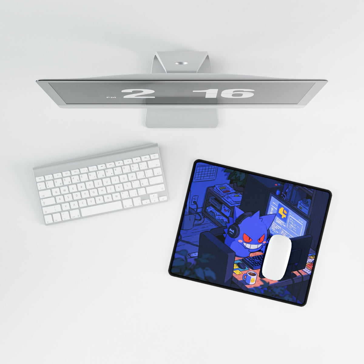 Purple Animal Gamer Night Desk Mat | Anime Gaming Deskpad, Cute Ghost Computer Setup