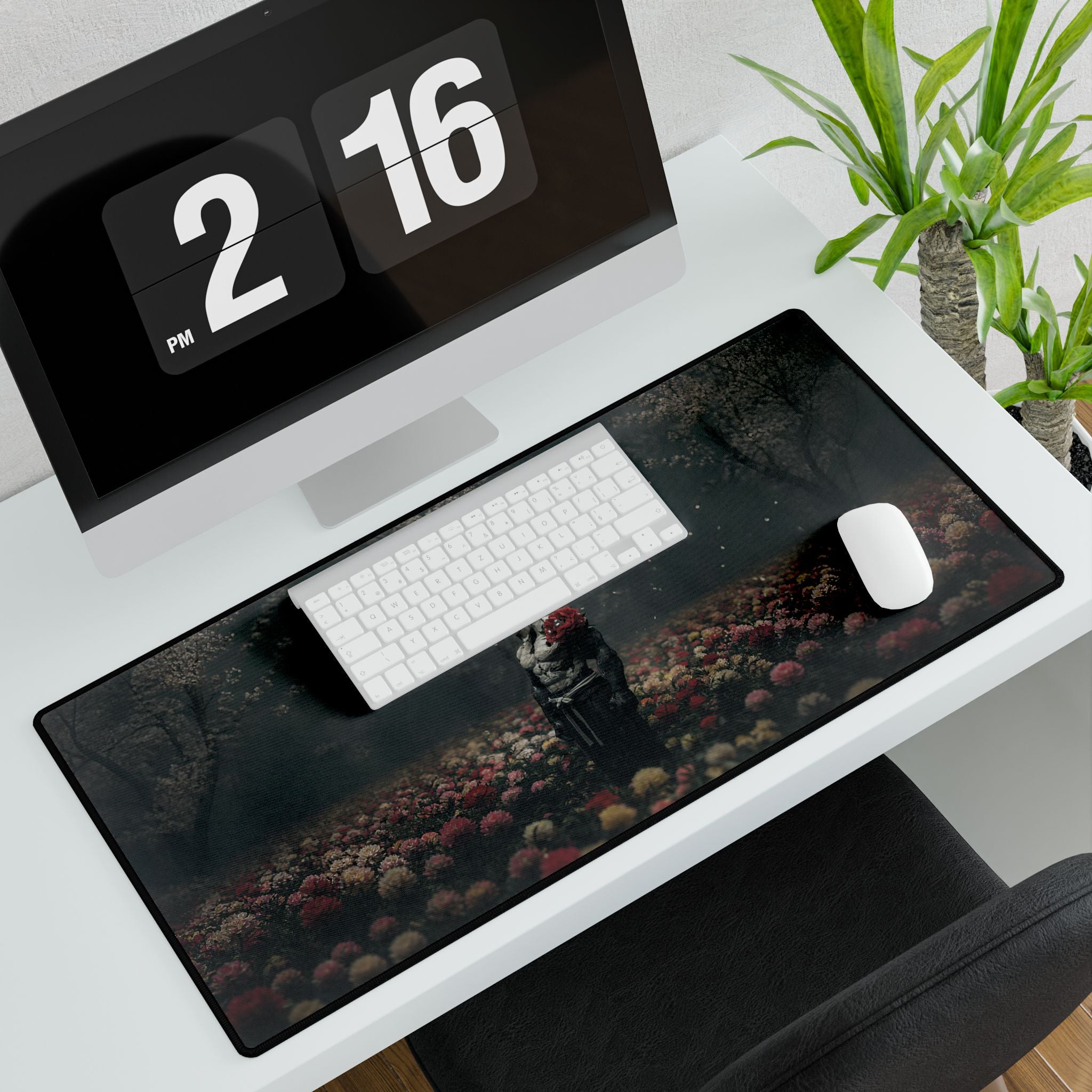 Mahoraga Gothic Garden Desk Mat — Surreal Floral Nightscape Mouse Pad