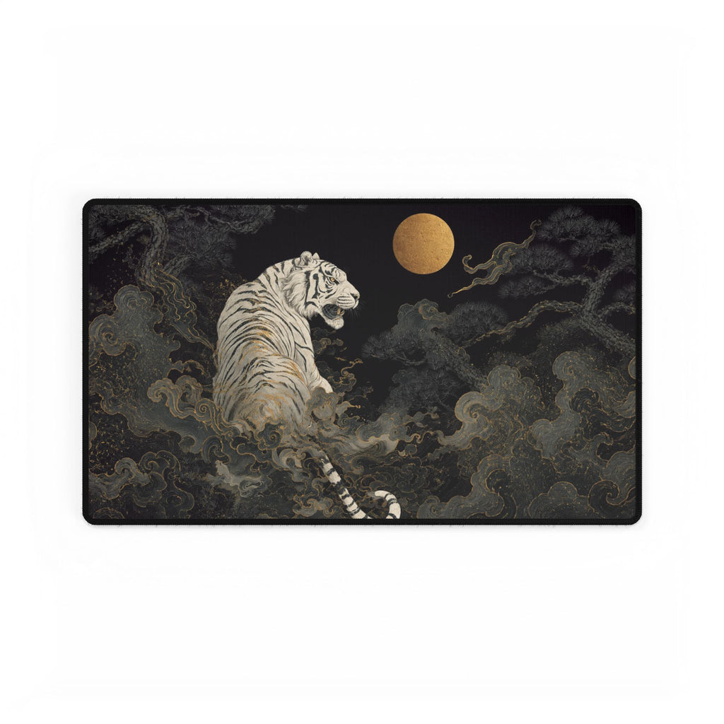 White Tiger Moon Desk Mat — Japanese-Inspired Artistic Gaming Mouse Pad Personalized Gifts