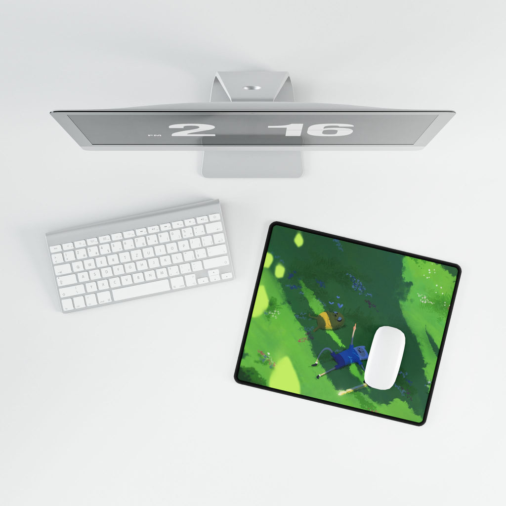 Adventure Time Relaxing Meadow Scene Desk Mat | Green Nature Landscape Mouse Pad