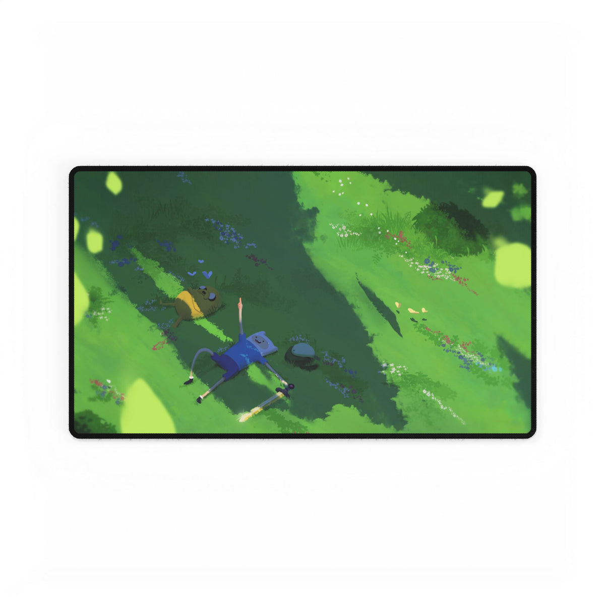 Adventure Time Relaxing Meadow Scene Desk Mat | Green Nature Landscape Mouse Pad