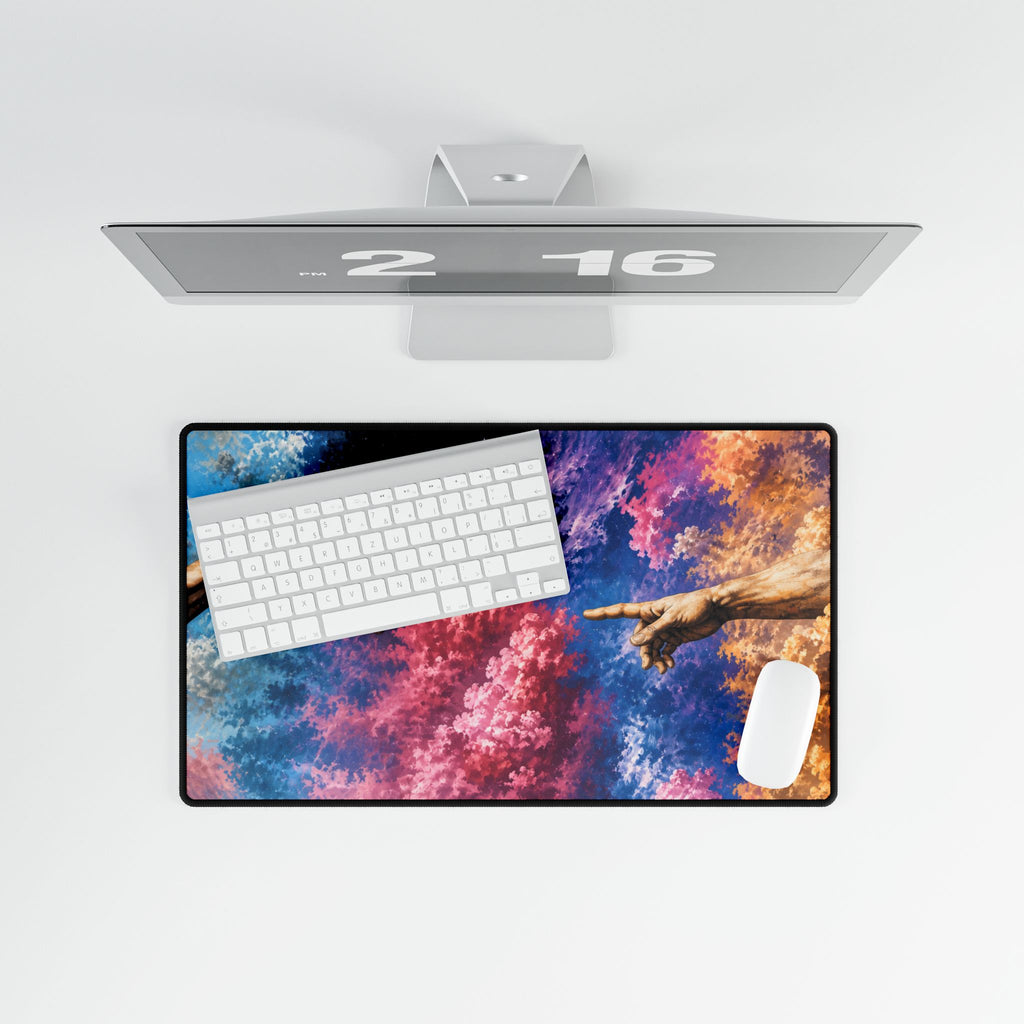 Cosmic Creation Desk Mat — Colorful Michelangelo-Style Gaming & Office Mouse Pad
