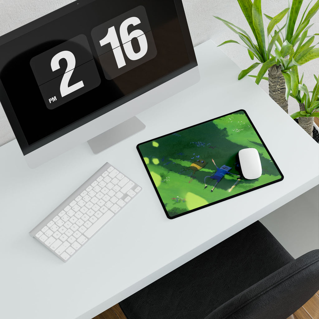 Adventure Time Relaxing Meadow Scene Desk Mat | Green Nature Landscape Mouse Pad
