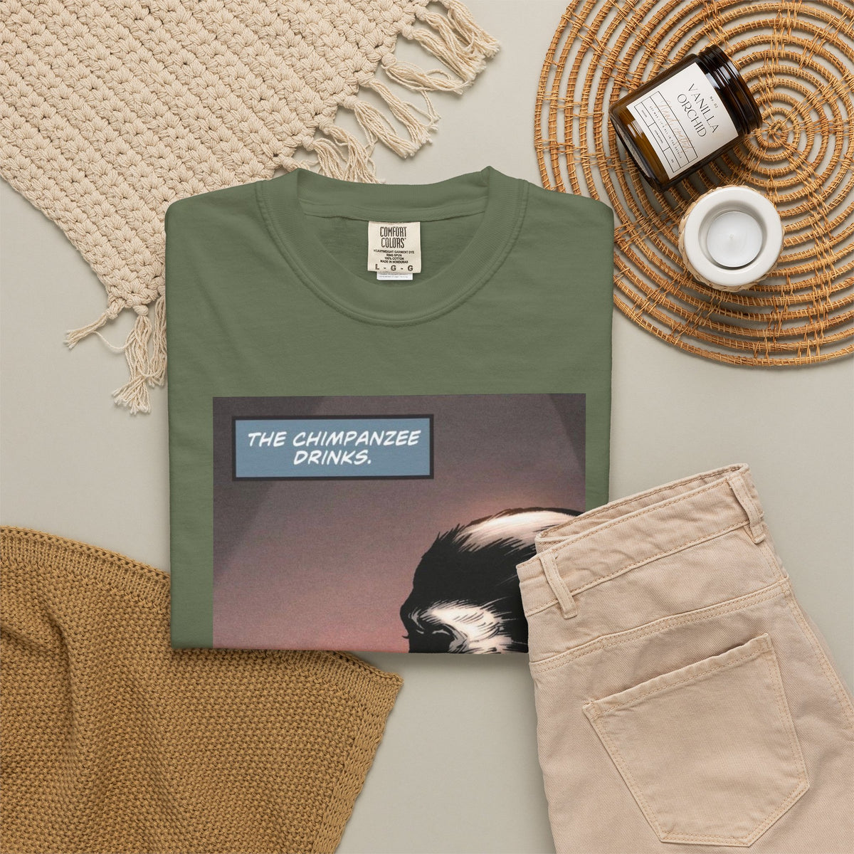 Chimpanzee Drinking Whiskey T-Shirt | Retro Comic Ape Illustration