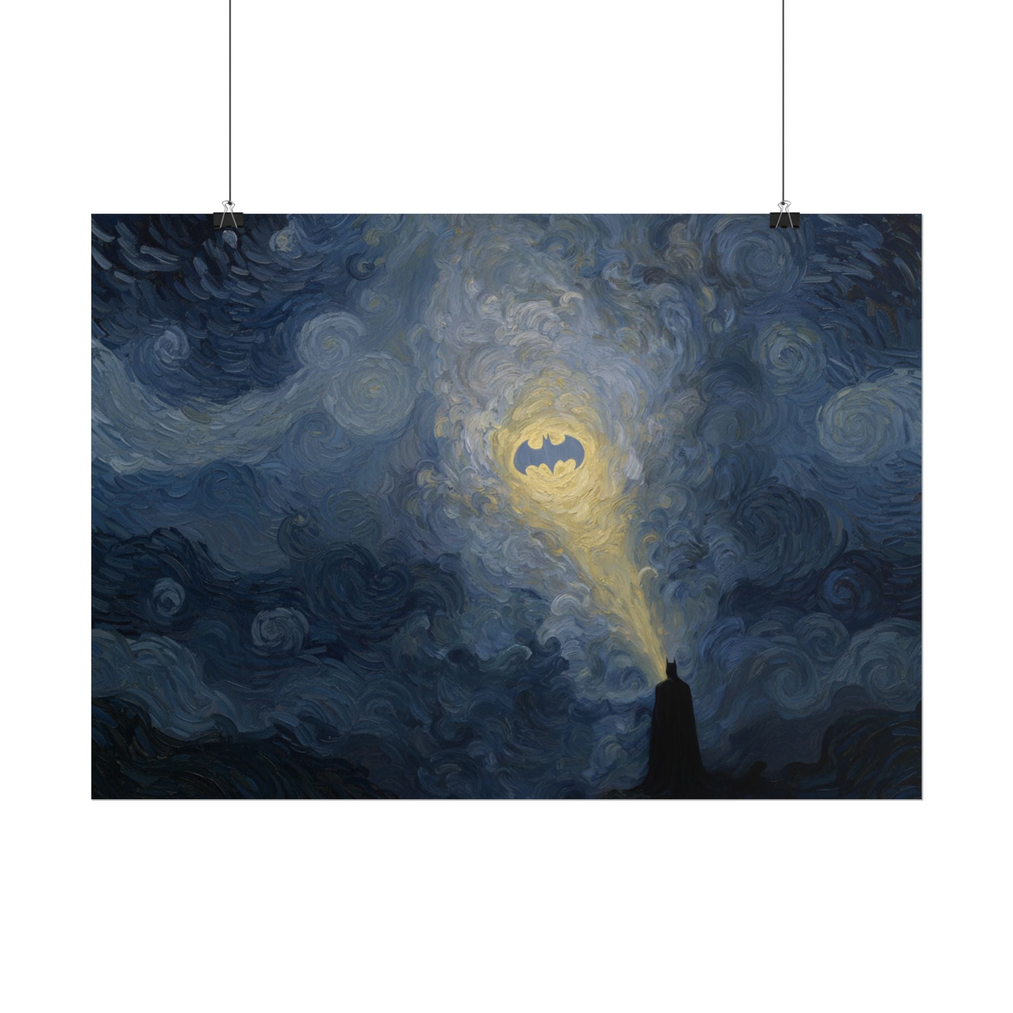 Bat Signal Starry Night Rolled Poster | Night Sky, Lighthouse Silhouette