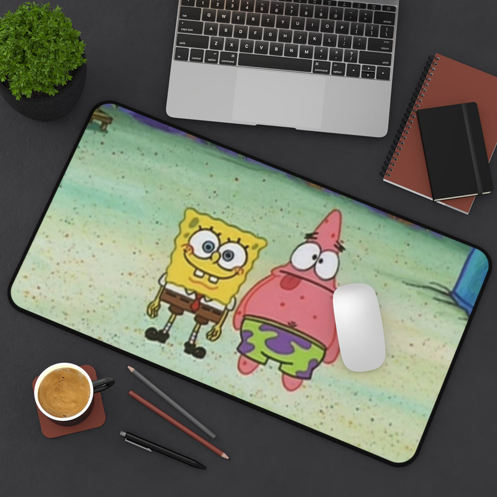 Peeking Sponge Cartoon Desk Mat | Cute Cartoon Desk Pad, Blue Window Illustration