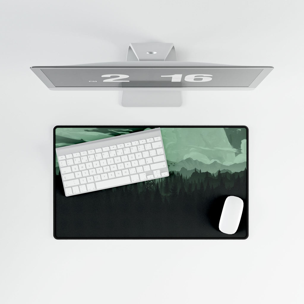 Forest Fire Watch Tower Desk Mat — Moody Green Wilderness Gaming Mousepad