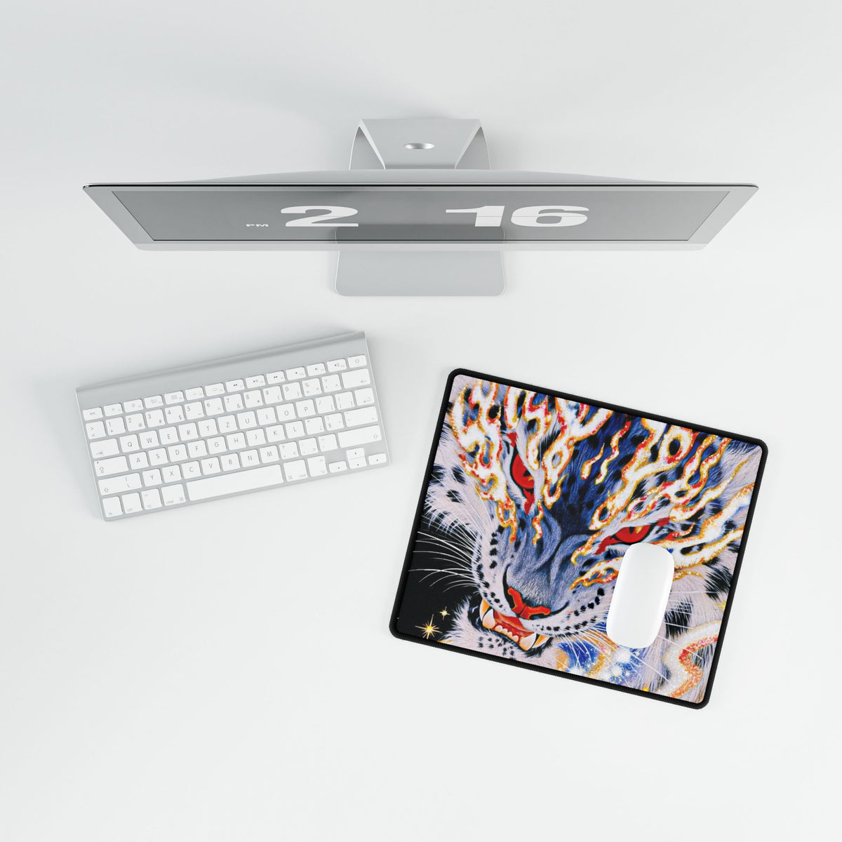 Flaming Tiger Head Desk Mat | Large Gaming Mousepad
