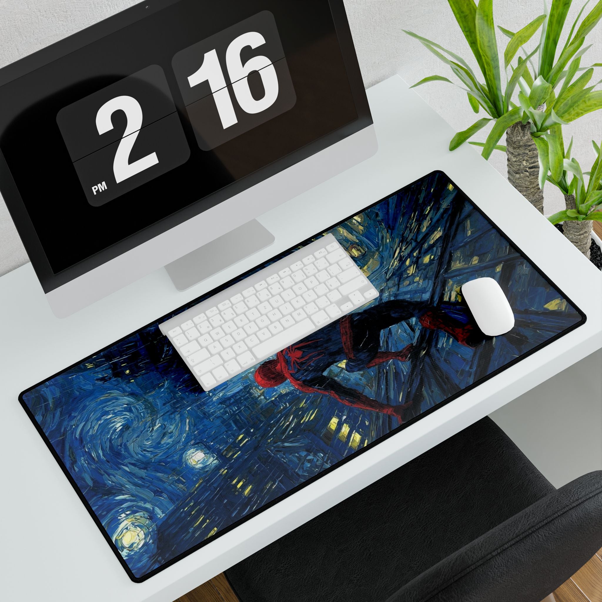 Starry City Night Spider-Hero Desk Mat | XL Superhero Gaming Mousepad