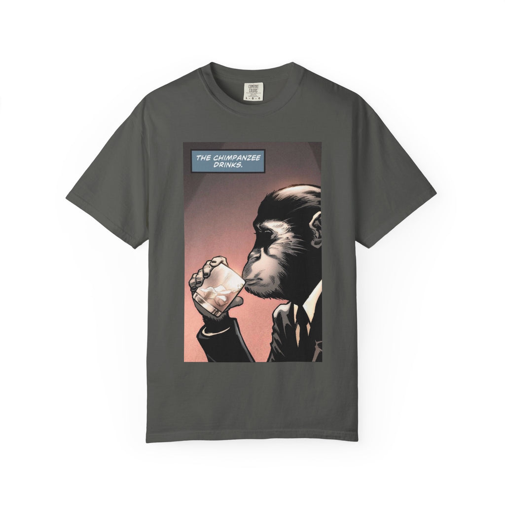 Chimpanzee Drinking Whiskey T-Shirt | Retro Comic Ape Illustration