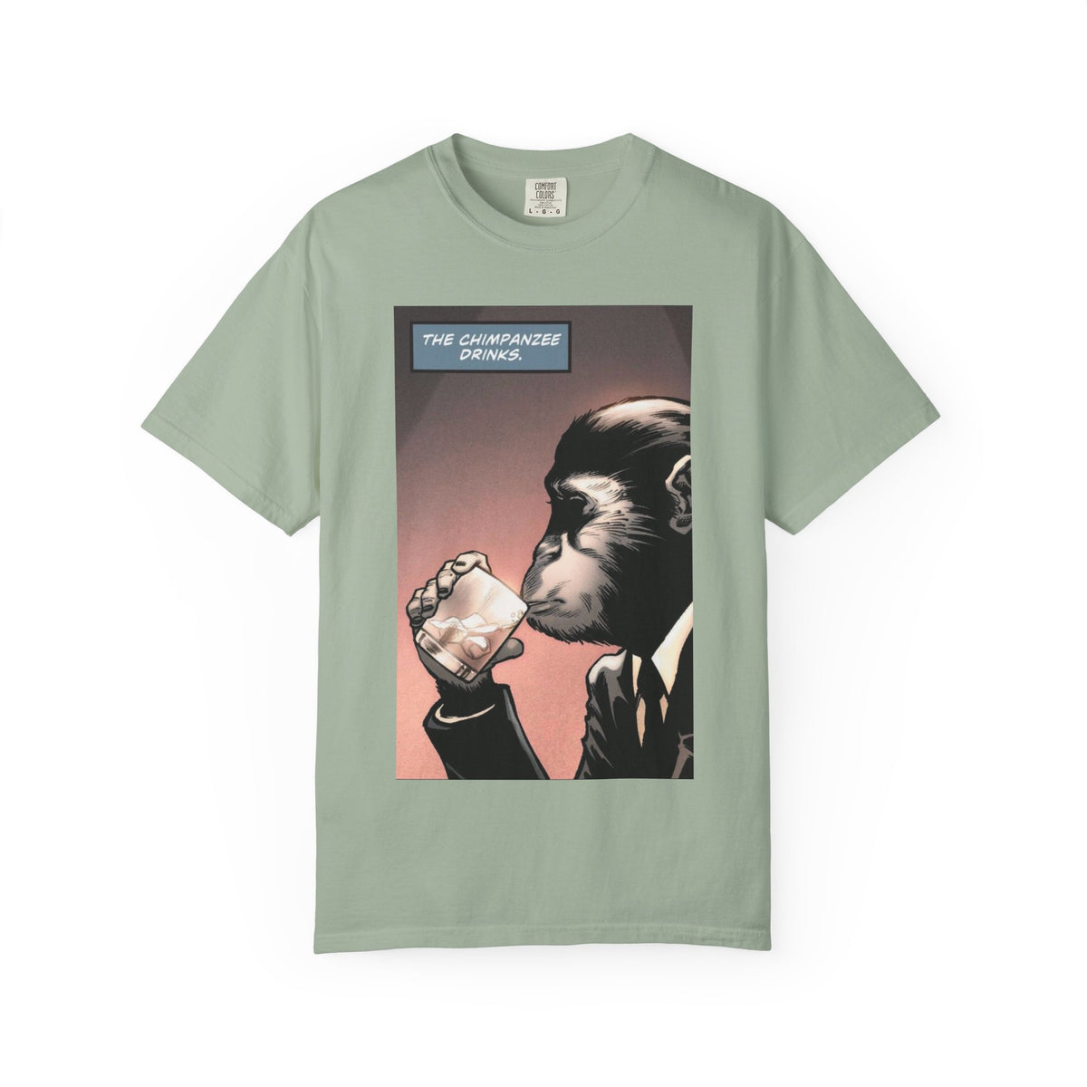 Chimpanzee Drinking Whiskey T-Shirt | Retro Comic Ape Illustration