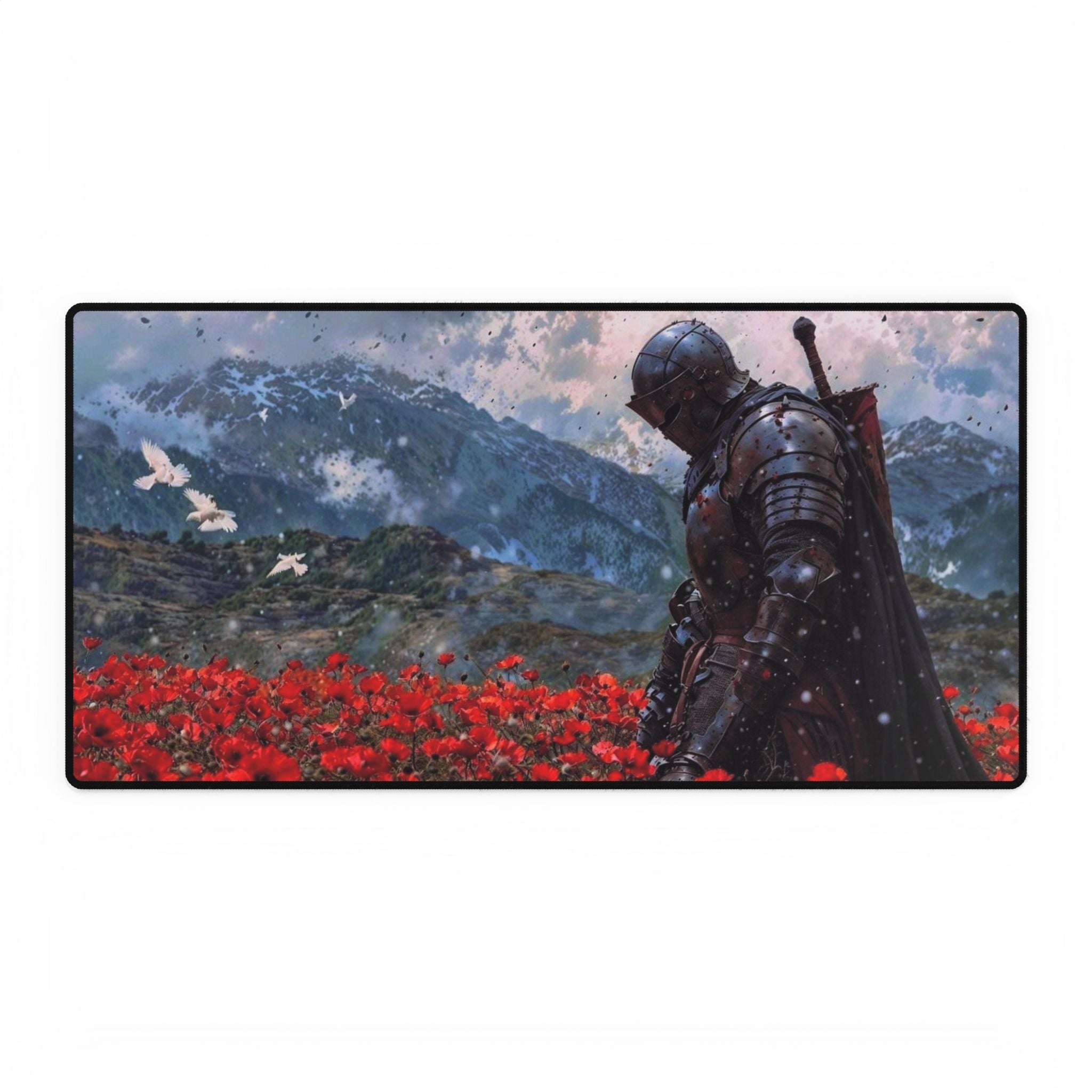 Knight in Poppy Field Desk Mat | Medieval Armor Landscape Gaming Mousepad