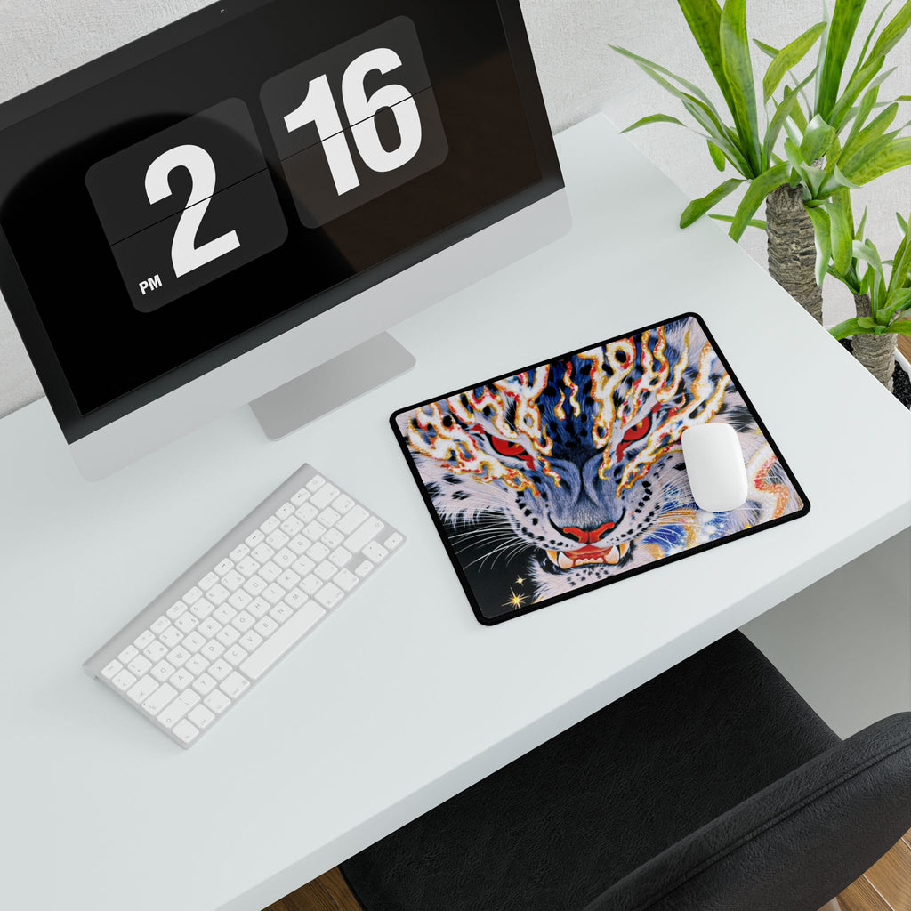 Flaming Tiger Head Desk Mat | Large Gaming Mousepad