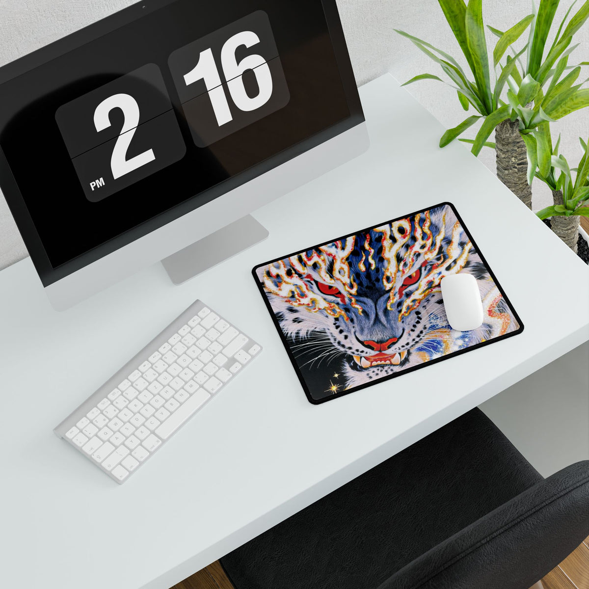 Flaming Tiger Head Desk Mat | Large Gaming Mousepad
