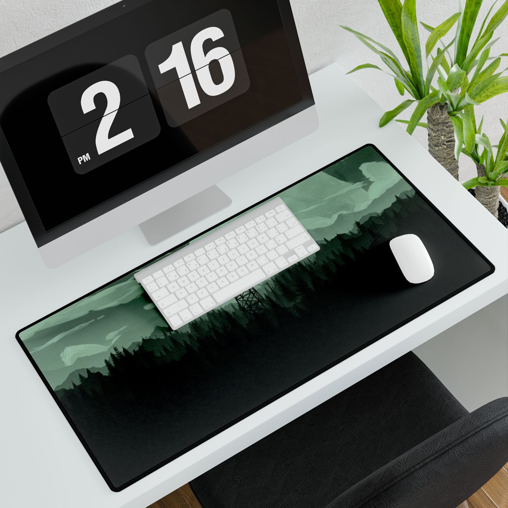 Forest Fire Watch Tower Desk Mat — Moody Green Wilderness Gaming Mousepad