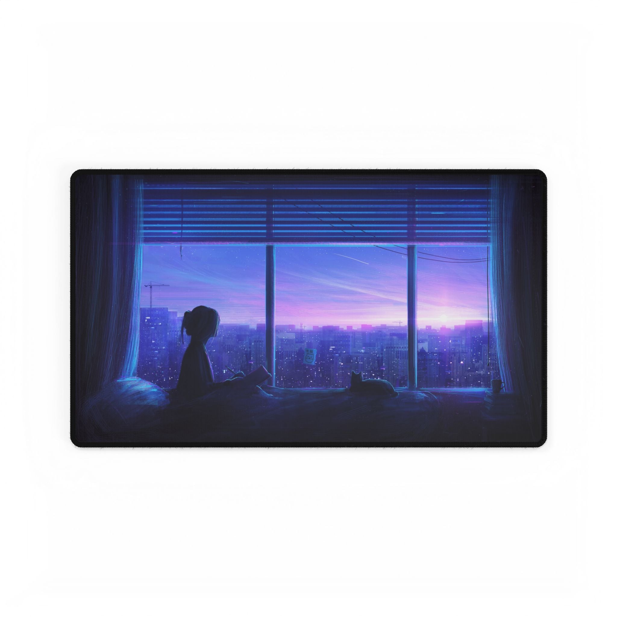 Anime Girl in Window City Skyline Desk Mat | XL Gaming Mouse Pad, Non-Slip