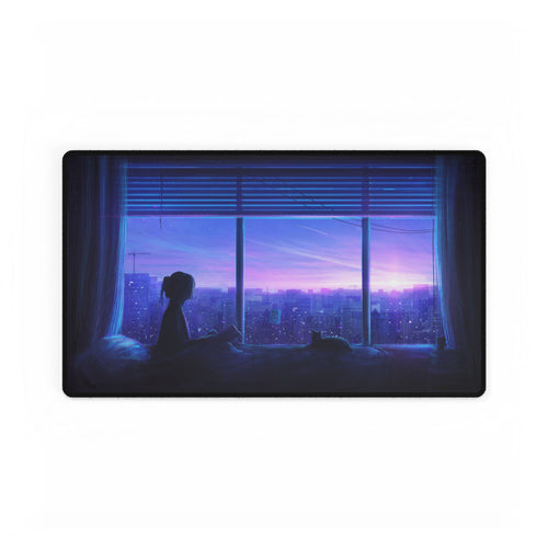 Anime Girl in Window City Skyline Desk Mat | XL Gaming Mouse Pad, Non-Slip