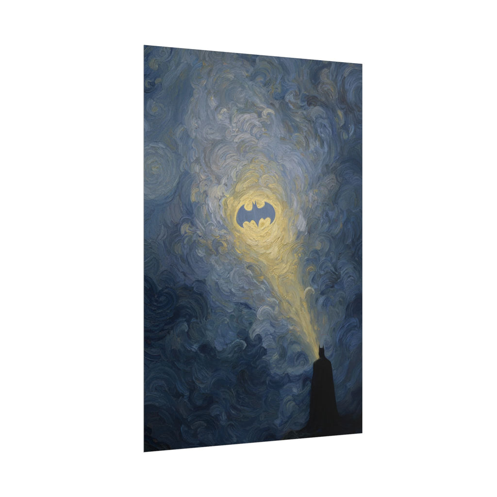 Bat Signal Starry Night Rolled Poster | Night Sky, Lighthouse Silhouette