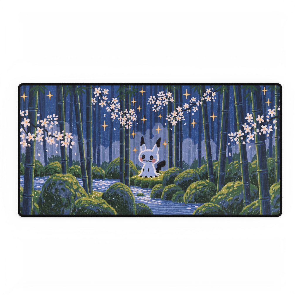 Forest Fox Woodland Scene Desk Mat | Cherry Blossoms Night Bamboo