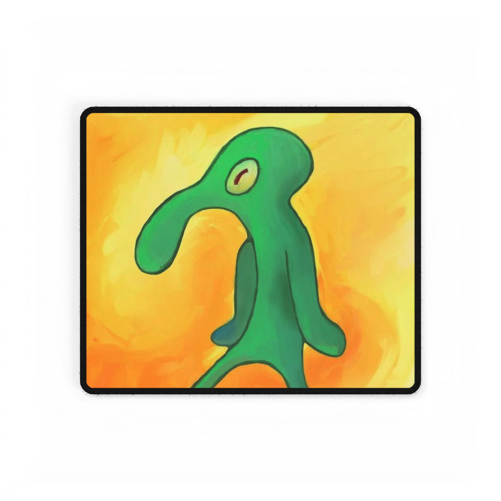 Brash Green Blob Character Desk Mat | Abstract Orange Background