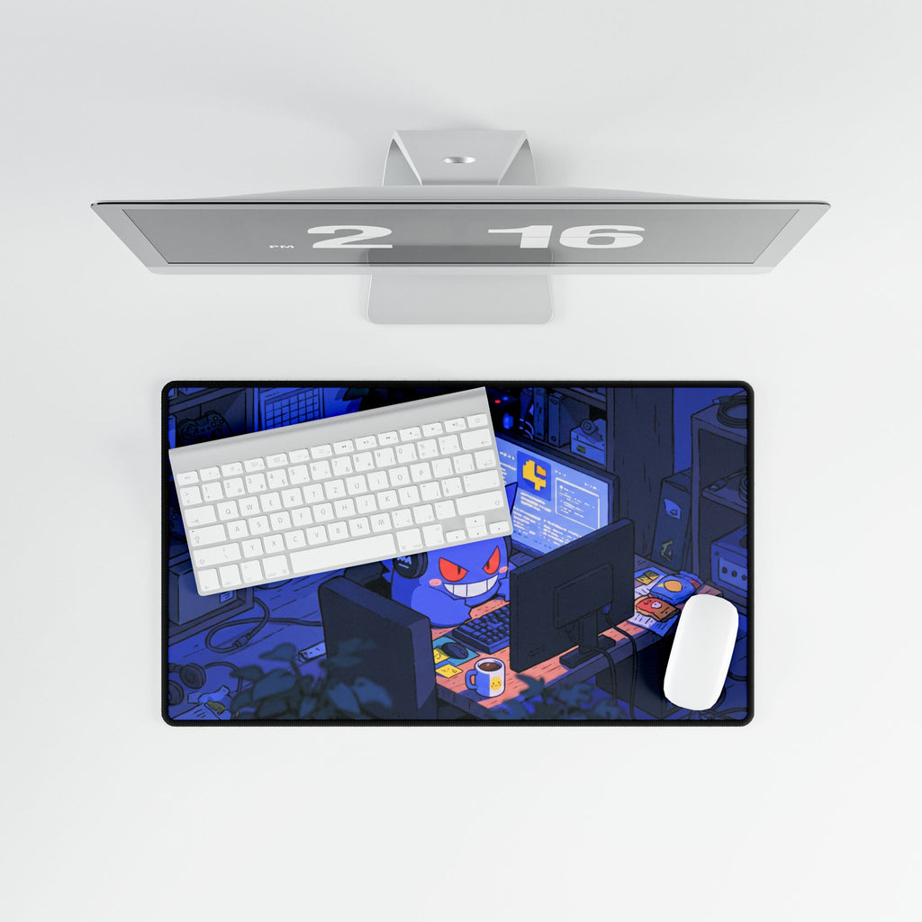 Purple Animal Gamer Night Desk Mat | Anime Gaming Deskpad, Cute Ghost Computer Setup