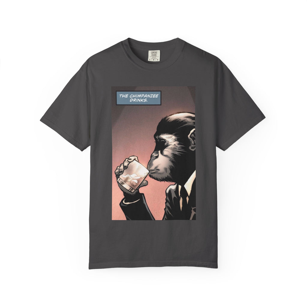 Chimpanzee Drinking Whiskey T-Shirt | Retro Comic Ape Illustration