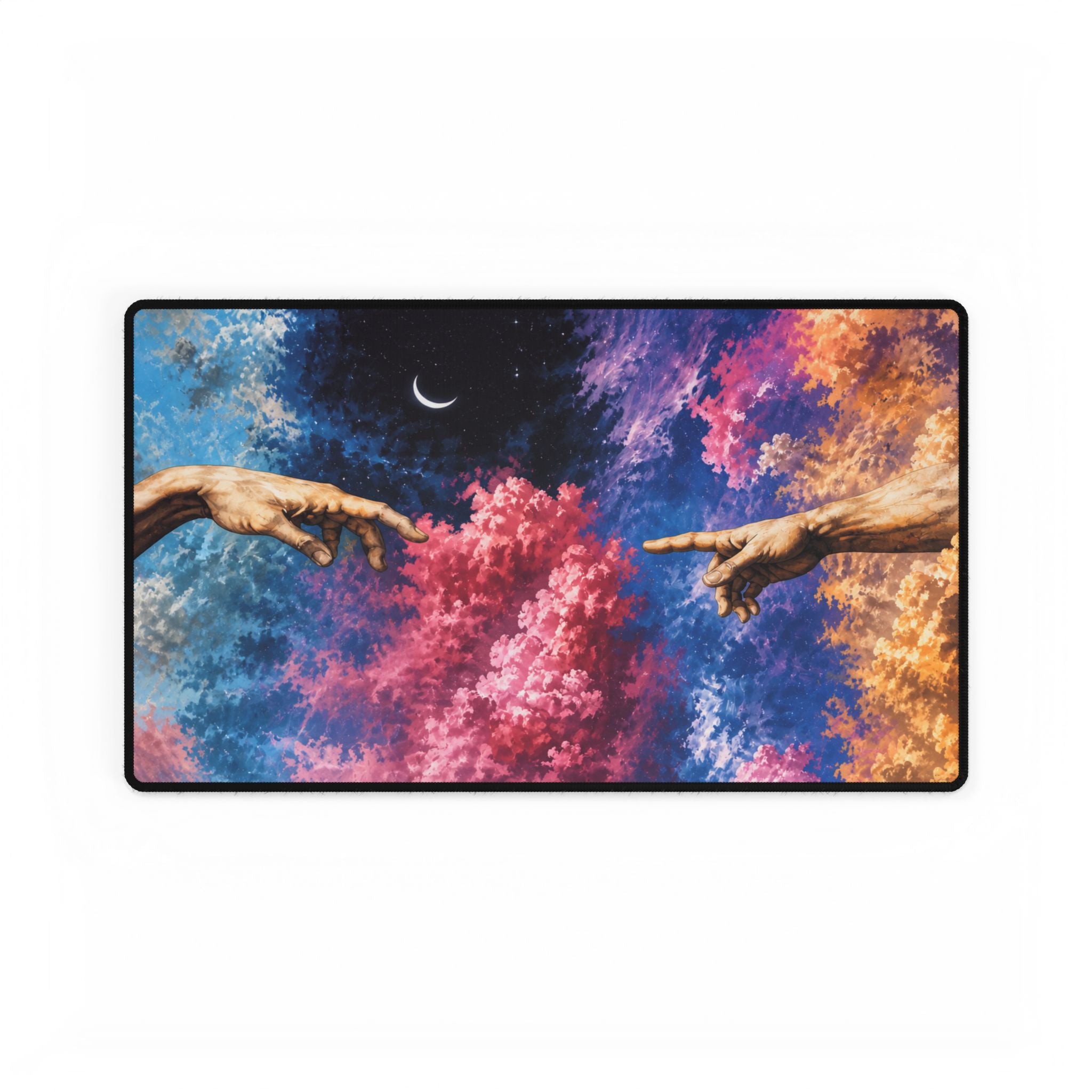 Cosmic Creation Desk Mat — Colorful Michelangelo-Style Gaming & Office Mouse Pad