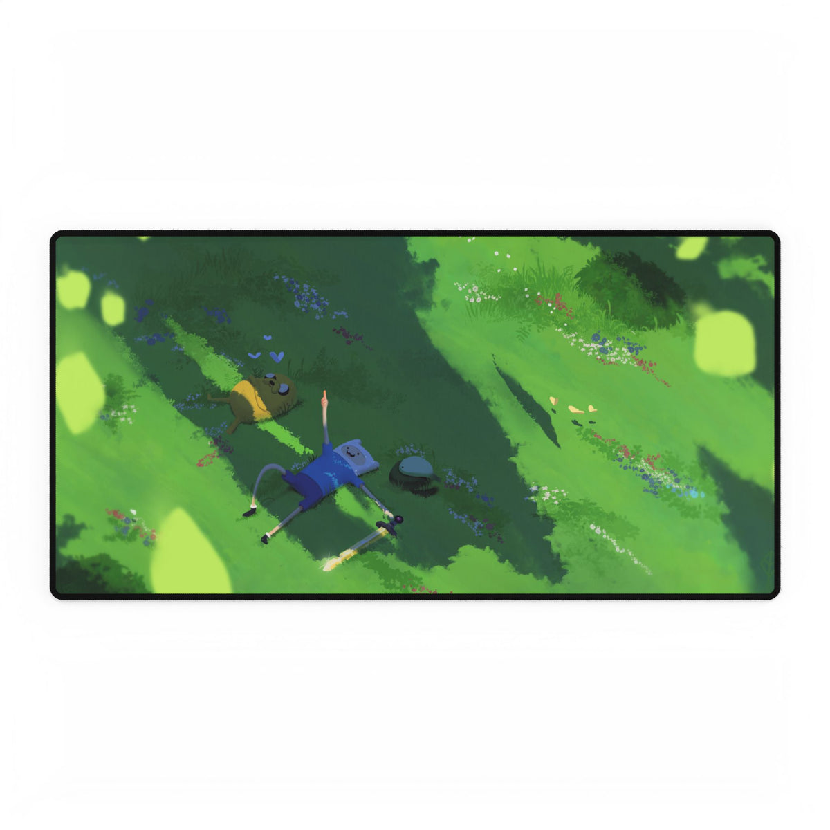 Adventure Time Relaxing Meadow Scene Desk Mat | Green Nature Landscape Mouse Pad