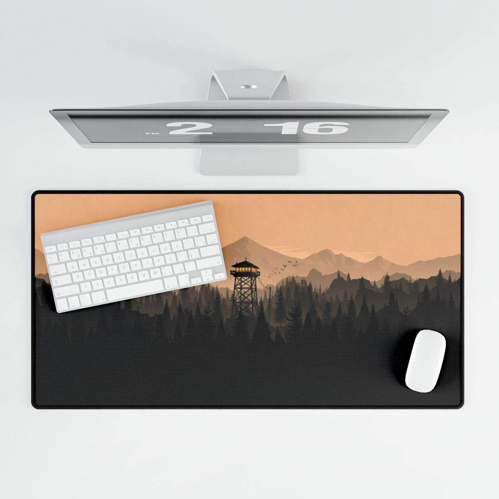 Forest Fire Watch Desk Mat — Mountain Silhouette Desk Pad Personalized Gifts