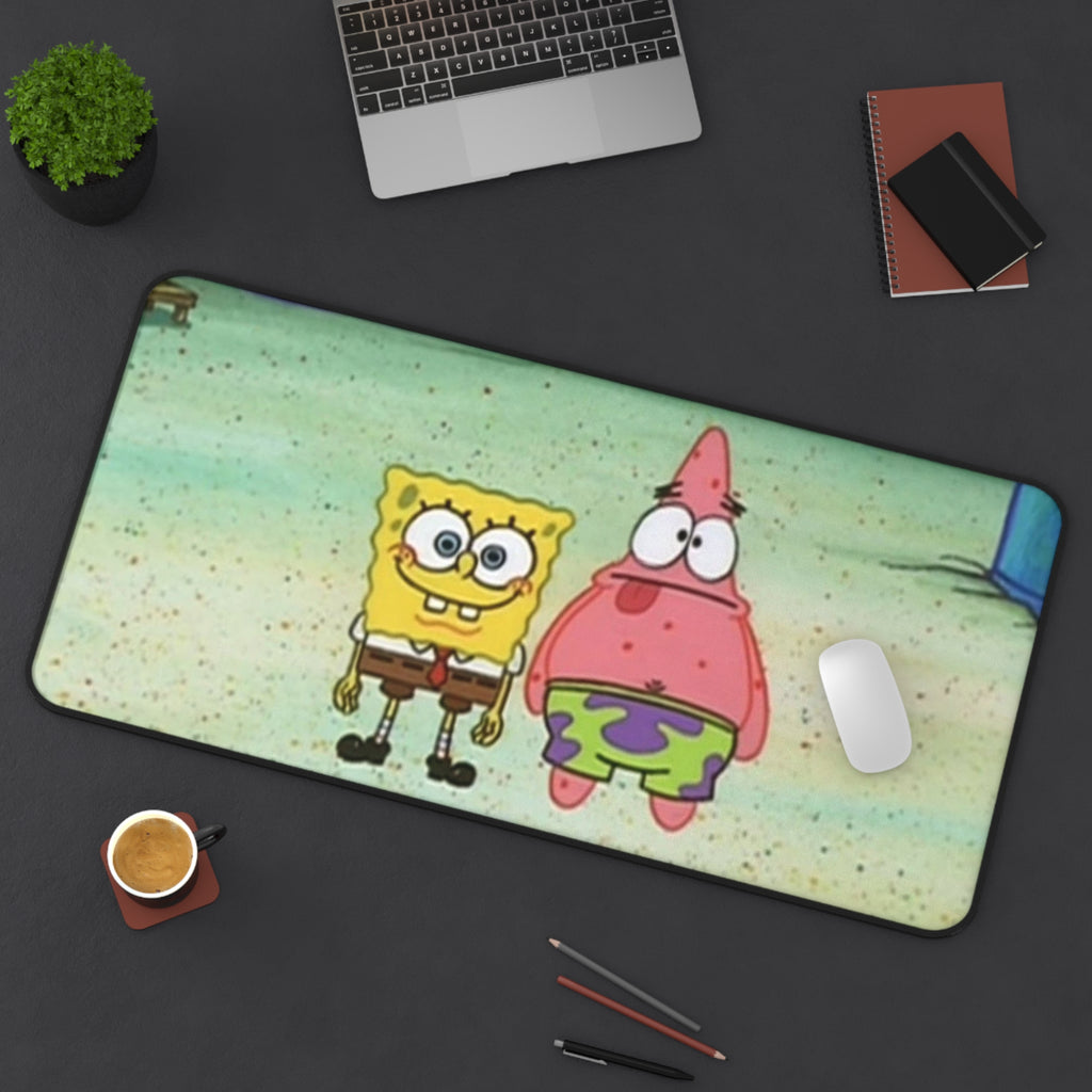 Peeking Sponge Cartoon Desk Mat | Cute Cartoon Desk Pad, Blue Window Illustration