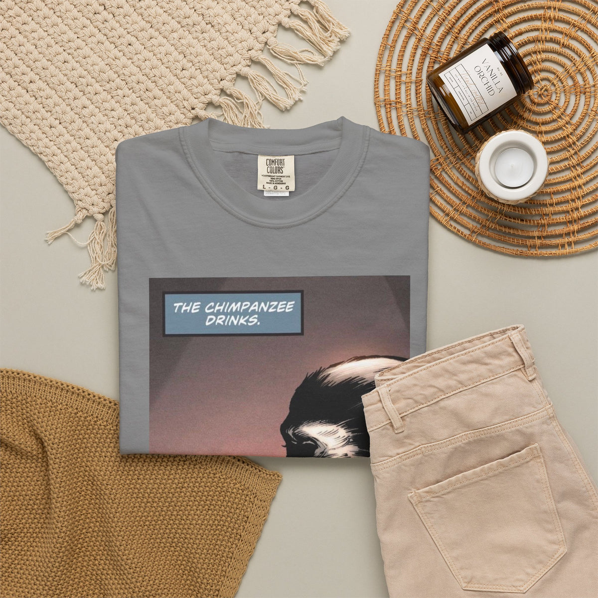 Chimpanzee Drinking Whiskey T-Shirt | Retro Comic Ape Illustration