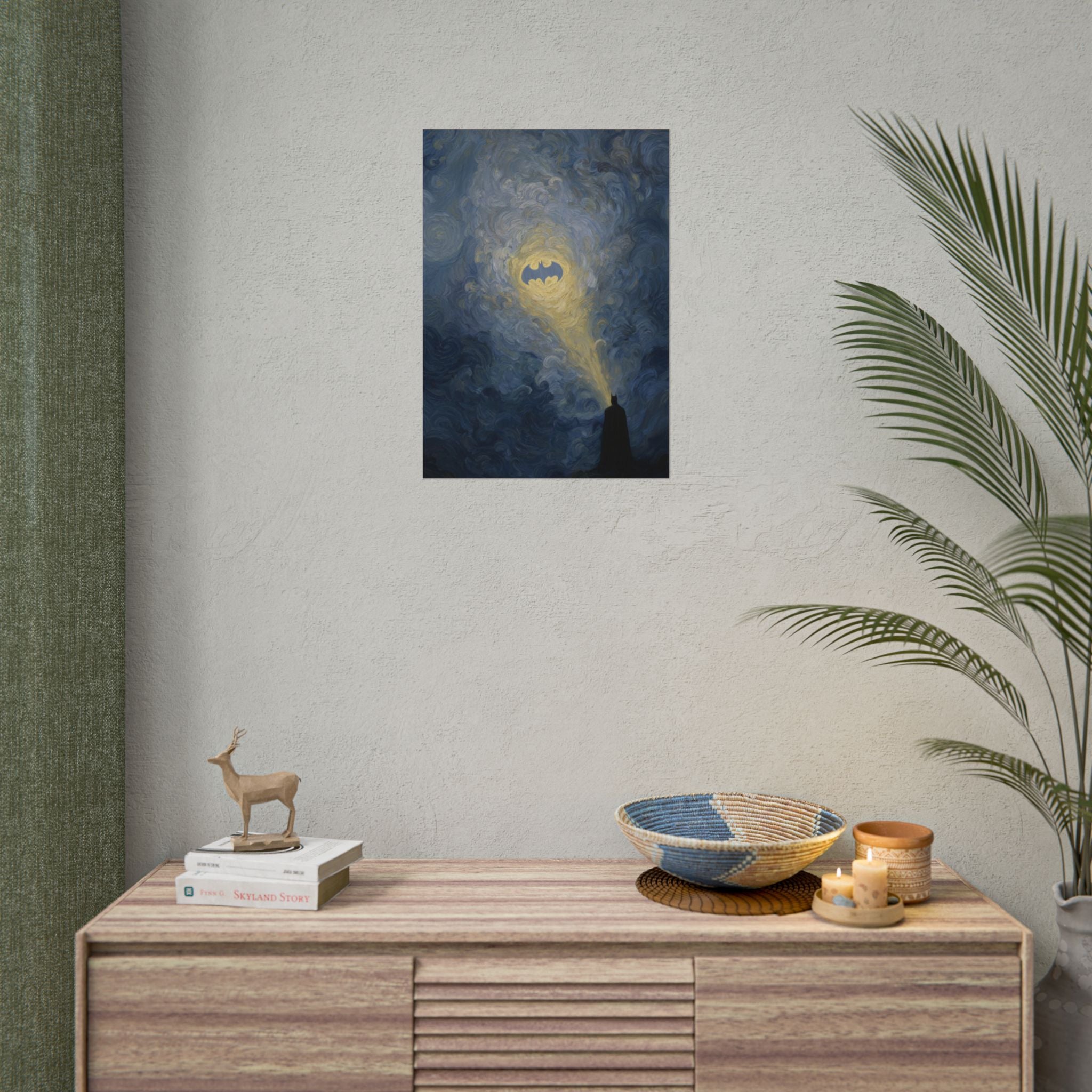 Bat Signal Starry Night Rolled Poster | Night Sky, Lighthouse Silhouette