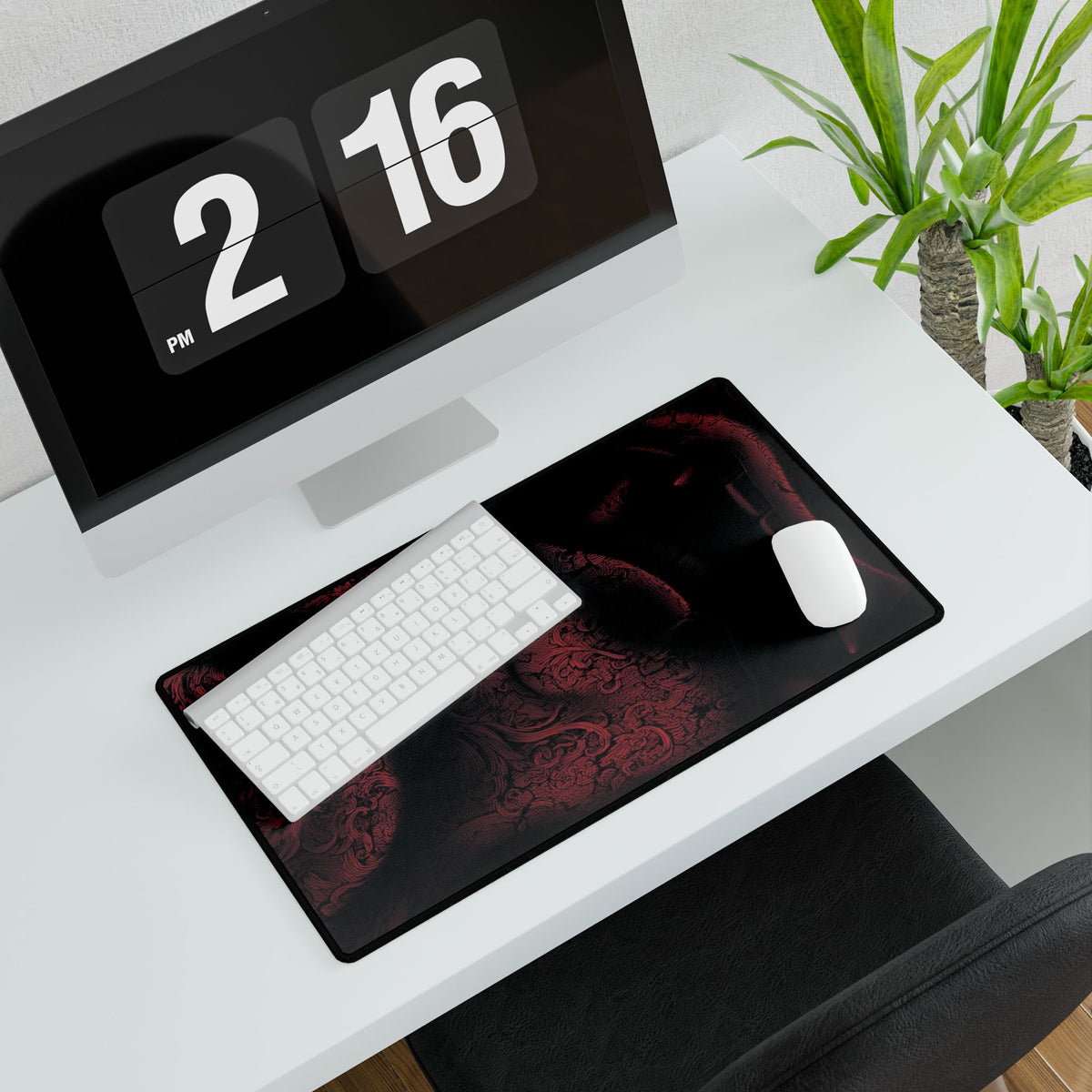 Red Velvet Oni Pattern Desk Mat | Large Gaming Mousepad