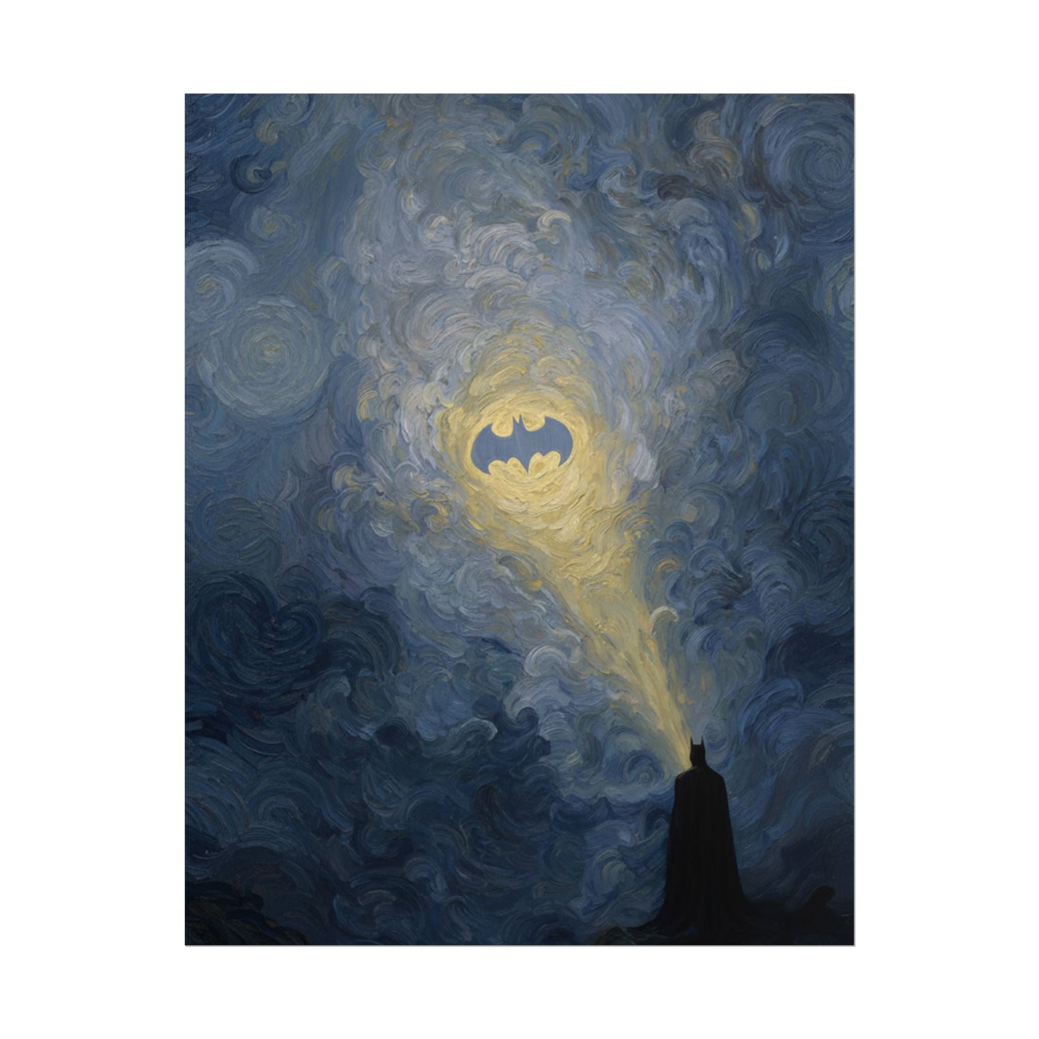 Bat Signal Starry Night Rolled Poster | Night Sky, Lighthouse Silhouette